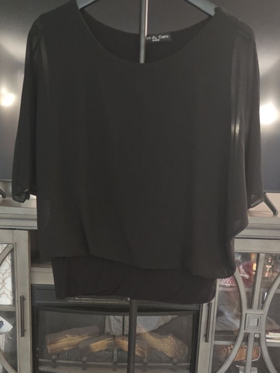Kim & Cami Tops - Kim & Cami Black Sheer Blouson Top with Layered Overlay
